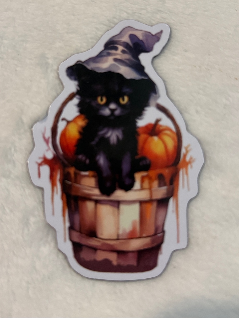💜 MAGNETIC Sticker - Cute Cat with Witch’s Hat In a Bucket